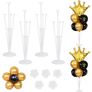 4 Sets of Table Balloon Stand Kit, 1 Roll of Glue and 5 Flower Clips for Birthday, Celebration and Party Decorations