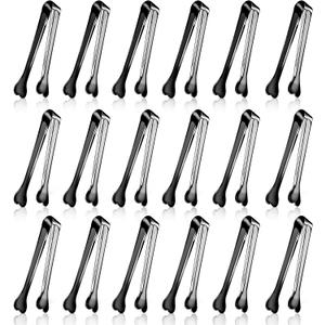 18 Pack Premium Small Serving Tongs, Mini Stainless Steel Appetizer Tongs Black 4.33Inch