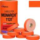 Perco Fluorescent Red Pricing Labels for Monarch 1131 Price Gun - 1 Sleeve, 8 Rolls, 20,000 Price Marking Labels - with Ink Roll Included
