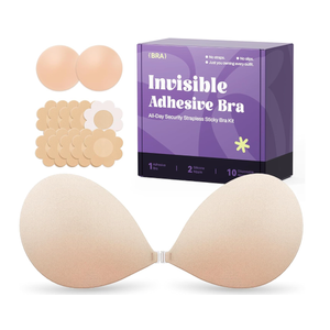 Invisible Strapless Sticky Bra Push up for Women, Ultra Adhesive Bra for Backless Dress, Cleavage Bra Lift Novelty Bras (B Cup, Light Beige)