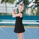 Bezioner Girls Tennis Dress with Shorts Pockets A-Line Golf Outfits Zipper Workout Athletic Dresses Sleeveless Active Dress Black 150(11-12 Years,140-150cm) (Black)