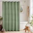 KGORGE Forest Green Shower Curtain for Bathroom, Linen Fabric Semi Sheer Lightweight Waterproof Thick Neutral Button Hole Shower Curtains for Bathtub, 72 x 72 inches Long, 12 Hooks Included, 1 Panel