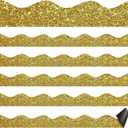 24 Pcs Golden Glitter Magnetic Bulletin Board Borders for Classroom Whiteboard Chalkboard Shine Strips Trim Scalloped School Bulletin Board Decorations