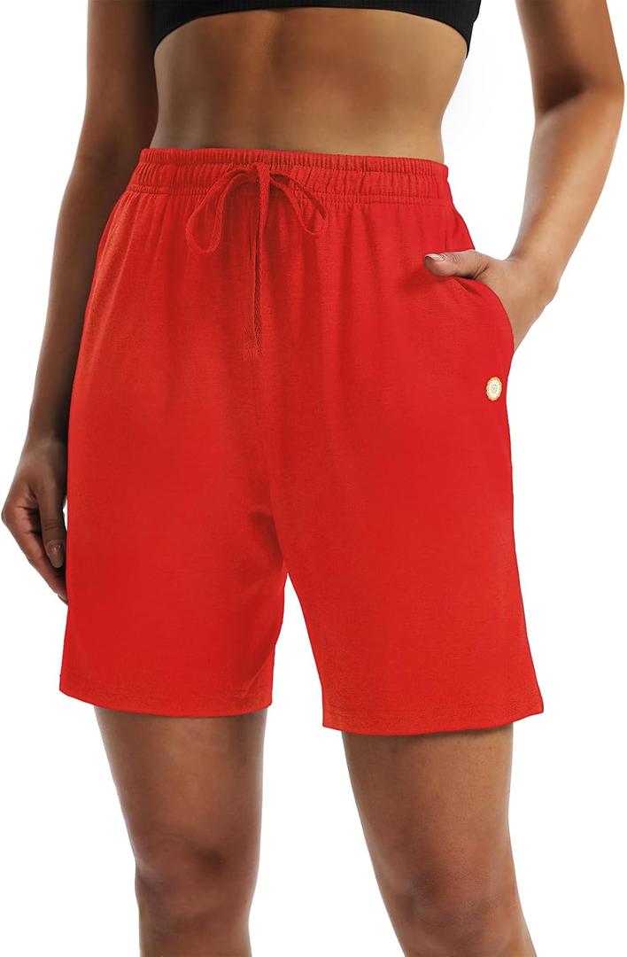 LUCKYCATCUS Women's Shorts 7" Bermuda Shorts with Pockets (Red, XL)