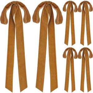 Velvet Christmas Bows 3/8 Inch Christmas Wreath Bows Rustic Crafts Gift Bows Vintage Velvet Ribbon Bows for Christmas Tree Indoor Outdoor Decoration (6, Khaki)