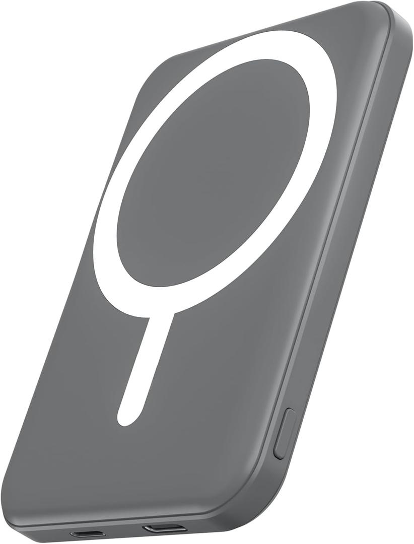 podoru for Magnetic Battery Pack, 5000mAh Magnetic Power Bank with Type-C Cable 20W PD Fast Charging Lighting Input Wireless Portable Charger for iPhone 17/16/15/14/13/12/ All Series-Gray