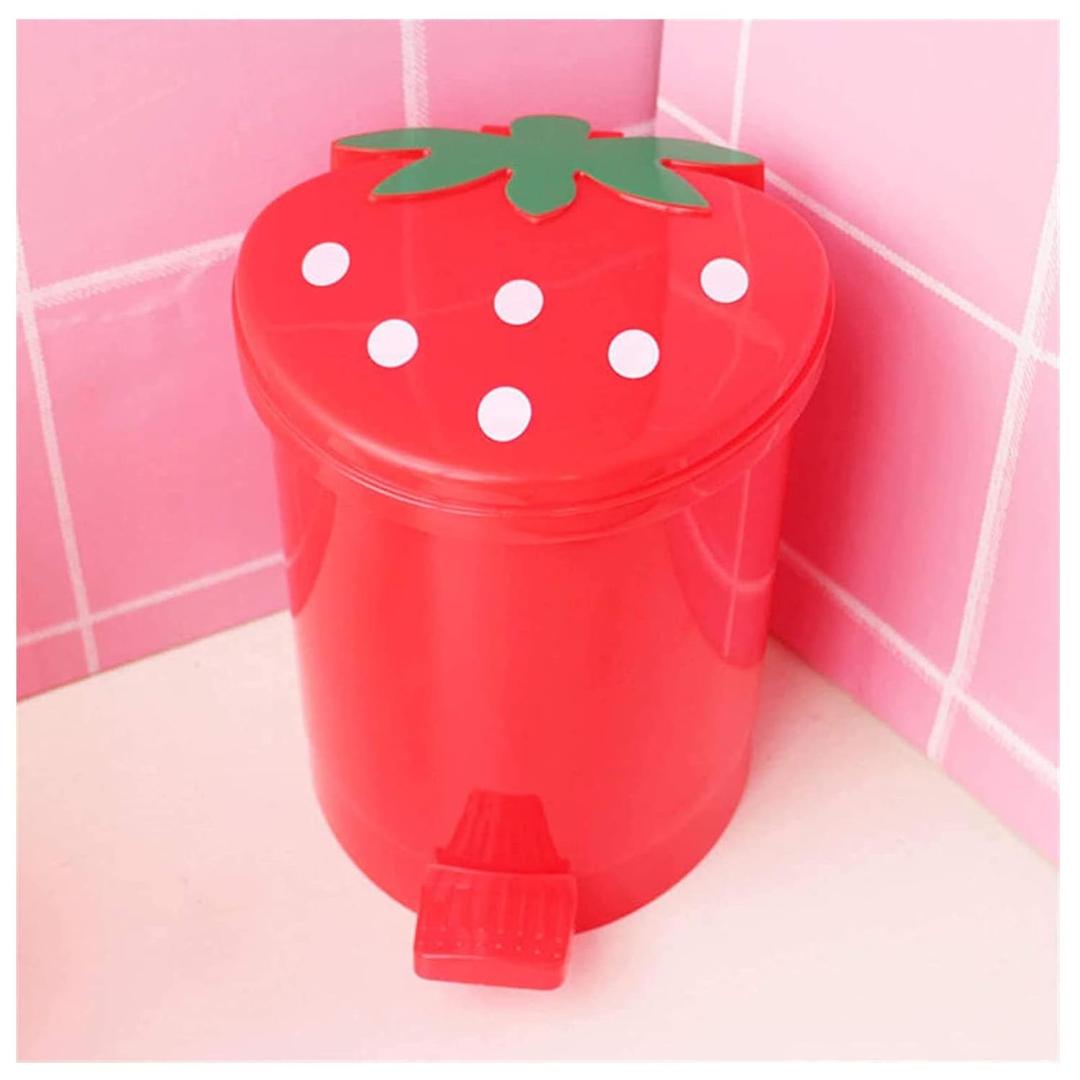 Strawberry Trash Can, 1 Gallon Desk Plastic Cute Trash Can Kawaii Small Srawberry Garbage Can for Bedroom with 5 Rolls Garbage Bag and 20 PCS 3D Cartoon Stickers(Random Style) (Red)