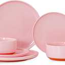 6 Piece Dinnerware Set, Dual Glaze Stoneware Plates and Bowls Sets, Modern Dinner Plate, Salad Plate, Cereal Bowl, Dish Set for 2, Microwave and Dishwasher Safe, Pink
