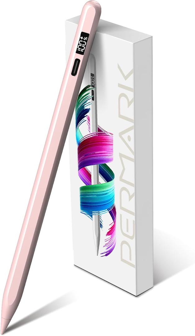 Stylus Pen for iPad 2025-2018 with LED Power Display, 15Mins Fast Charge,Tilt Sensitivity Pencil for iPad 10/9/8/7/6th,11th A16,Air 11/13 M2/M3,Pro 11/13 M4,Pro 12.9",Air 5/4/3,Mini 7/6/5 (Pink)