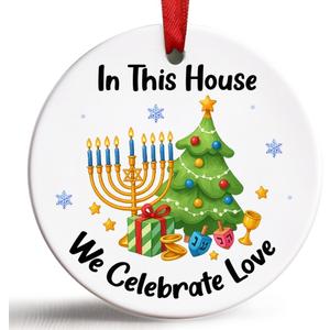 2 x Christmas Ornaments 2025 - Hanukkah Gifts, Hanukkah Ornaments for Tree, in This House We Celebrate Love Ornament, Jewish Ornaments, Chanukkah Christmas Ornament - Jewish for Women, Men, Adults