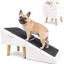 16" H Dog Stairs & Ramp for Small Dogs, 2-in-1 Foldable Wooden Dog Ramp for Low Bed and Couch, Non-Slip Split Ottoman Pet Ramp, Safe for Puppies, Senior, Injured Dogs, White