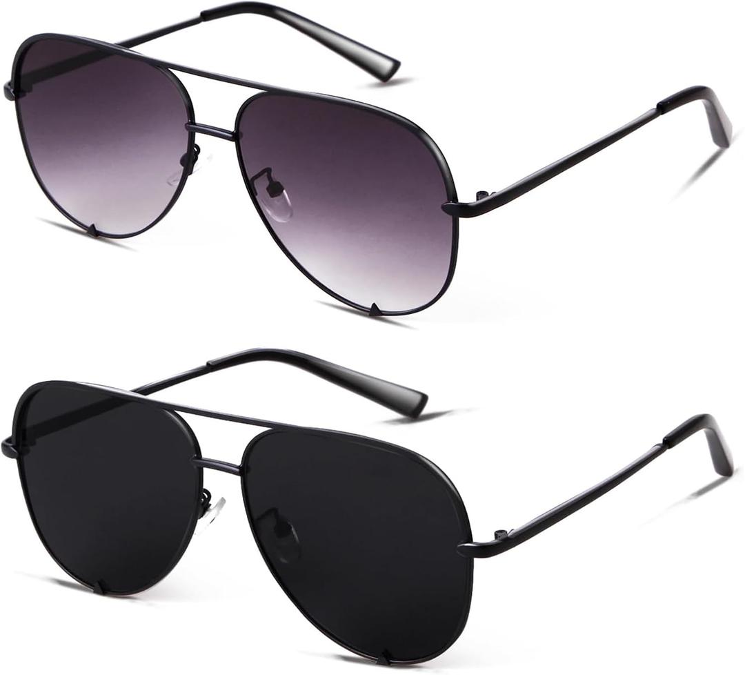 SORVINO Aviator Sunglasses for Women Classic Oversized Sun Glasses UV400 Protection (A-2pack-Black+Fade, 60)