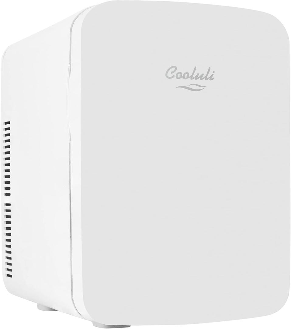 Cooluli 15L Mini Fridge for Bedroom, Car, Office Desk & College Dorm - 12V Portable Cooler & Warmer for Food, Drinks, Skincare - AC/DC Small Refrigerator with Glass Front, White, 15 Liter