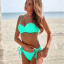 KerryKreey Underwire Swimsuits for Women Push Up Bikini Sets High Cut Cheeky Two Piece Lace Up Tie Side Bathing Suits (Blue, L)