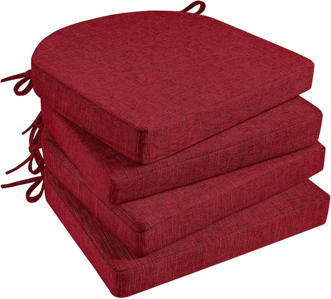 Basic Beyond Chair Cushions for Dining Chairs 4 Pack, Kitchen Chair Cushions with Ties and Non Slip Backing, 16 x 16 inches Chair Pads for Dining Chairs (Red)