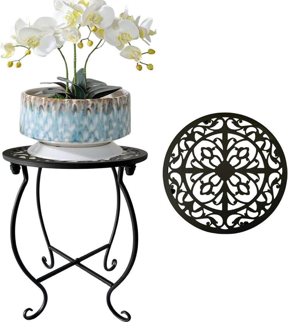 Plant Stand Indoor Outdoor, 15" Tall Flower Pot Stand, Round Metal Corner Plant Stand for Flower Pot, Rustproof Flower Plant Rack Holder for Home, Garden, Patio, Plant Lovers 1 Count