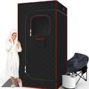 Portable Sauna for Home, Sauna Box Sauna Tent with 3L Steamer, Remote Control, Folding Chair and Foot Pad, Full Size Personal Steam Sauna for Home Spa, 15 Levels, Orange