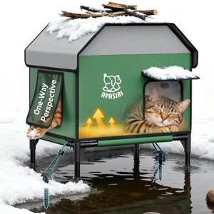 Apasiri Heated Outdoor Cat House for Winter: Insulated with Heating Pad, Indestructible Weatherproof Winter Shelter, Elevated Support to Keep Interior Dry for Stray Cats, Small (S(15.8"x14"x15"))