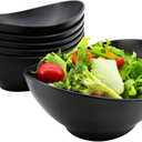 JOYMAY Oval Salad Bowls Set, 34oz Serving Bowls for Kitchen 8.8" Large Bowls for Soup, Oatmeal, Pasta, Snacks, Deep Soup Bowls Set for Salad, Fruit, Vegetable, Ramen, 6PC-Black