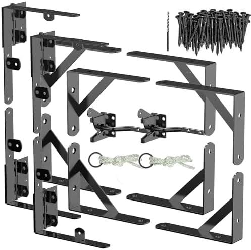GoldOrcle Anti Sag Gate Kit Heavy Duty No Sag Kit Gate Corner Brace Bracket for Wooden Gate Fence with a Self-Locking Gate Latch (No Sag Kit C - 2Set), Black