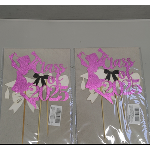 2 Pcs Coquette Bow 2025 Graduation Cake Topper Rose Glitter Class of 2025 Cake Topper Congrats Grad Cake Decor for Girls 2025 Senior High School Graduation Party Cake Supplies w, 2pack