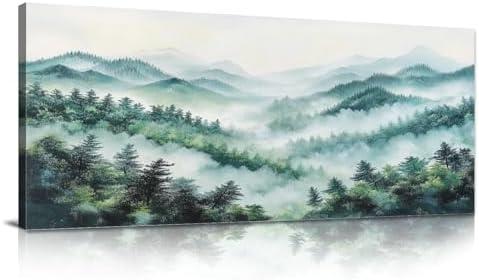 Large Canvas Wall Art Mountain Botanical Large Landscape White Foggy Forest Pine Trees Fog Canvas Paintings Wall Painting Rustic Home Decor Wall Decor for Living Room Office Ready to Hang 30x60inch