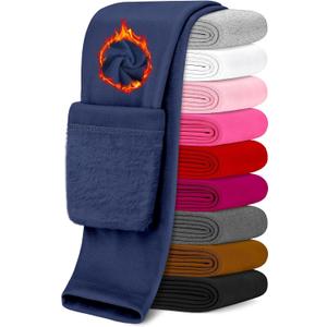 Girls Fleece Lined Leggings Winter Warm Leggings Thick Thermal Pants for Toddler Kids Teen Tights Full Length 2T-12Y (3T, Royal Blue)