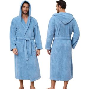PJGGZ Men's Bathrobes with Hood, Soft Long Towel Robe for Men - Super Absorbent Quick Dry yet Warm L/XL