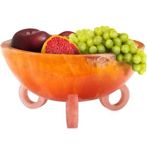 Folkulture Fruit Bowl for Kitchen Counter, 9" Resin Decorative Bowl, Centerpiece Table Decorations, Fruit Basket for Coffee Table Dcor, Kitchen Counter Dcor, Pedestal Bowl (9" X 5", Orange Burst & Pink)