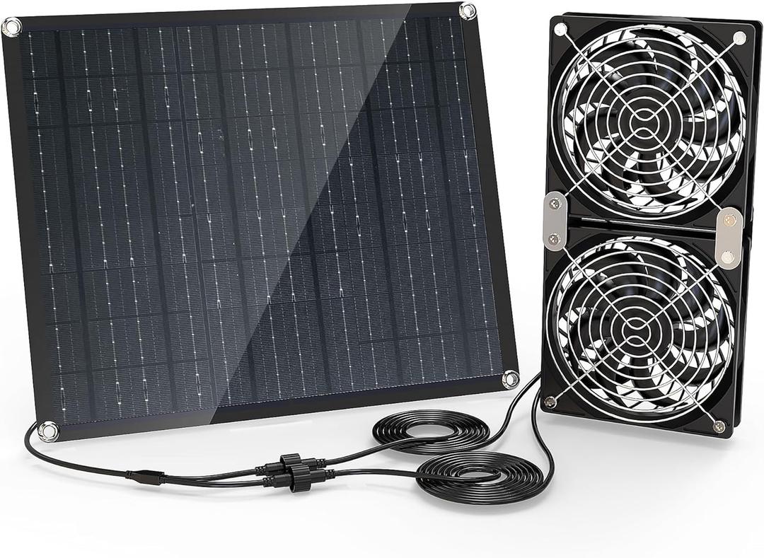 Solar Fan, 30W Solar Fan for greenhouses, Small Chicken coops, and pet Houses. IPX7 Waterproof Solar Panel Fan kit