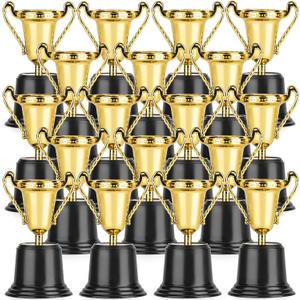 24 Pack Gold Award Trophy, 5 Inch Plastic Golden Mini Trophies Cup For Halloween Party Favors, Kids Classroom School Rewards, Competition Or Celebration Awards Props, Sports Tournament Winning Prizes