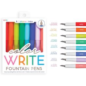 Ooly Color Write Colorful Fountain Pens, Pack of 8 Colored Ink Fountain Pens, Use Refillable Ink Cartridges, Fine Tip for Calligraphy Drawing, Handlettering, School Supplies