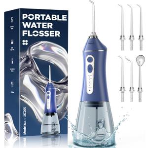Water Flosser for Teeth Cleaning and Flossing, 5 Modes Rechargeable Cordless Oral Irrigator 320ml Water Tank Teeth Cleaner, IPX7 Waterproof Portable Electric Dentel Flossers for Home and Travel,Blue (Purple)