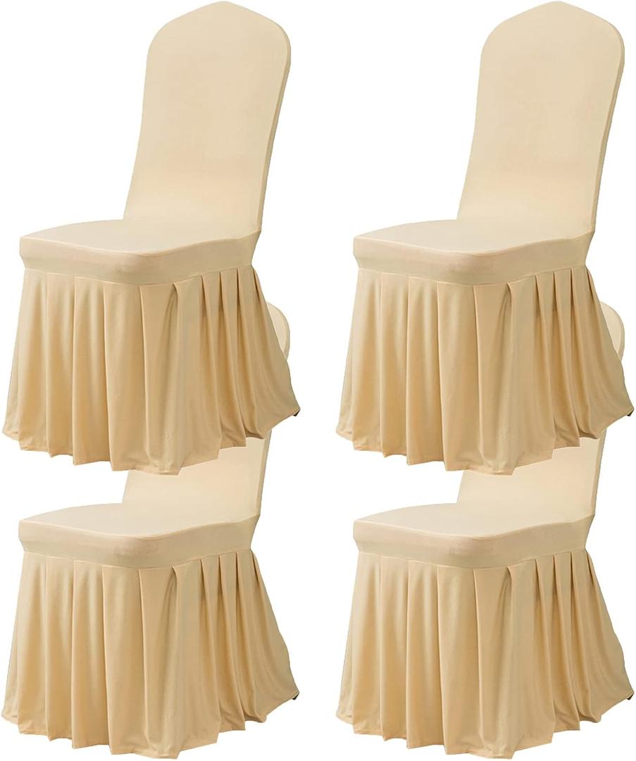 Dimatic Dining Room Chair Covers Set of 4, Stretch Parsons Slipcovers with Skirt Super Fit Spandex Chair Seat Protector Cover for Dining Room, Hotel, Ceremony (Champagne)