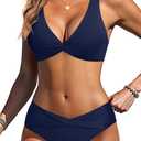 Yonique Women Two Piece Swimsuit - Knot Twist Bikini Set V Cut Bathing Suit 2026 Teen Bikini Navy Blue M