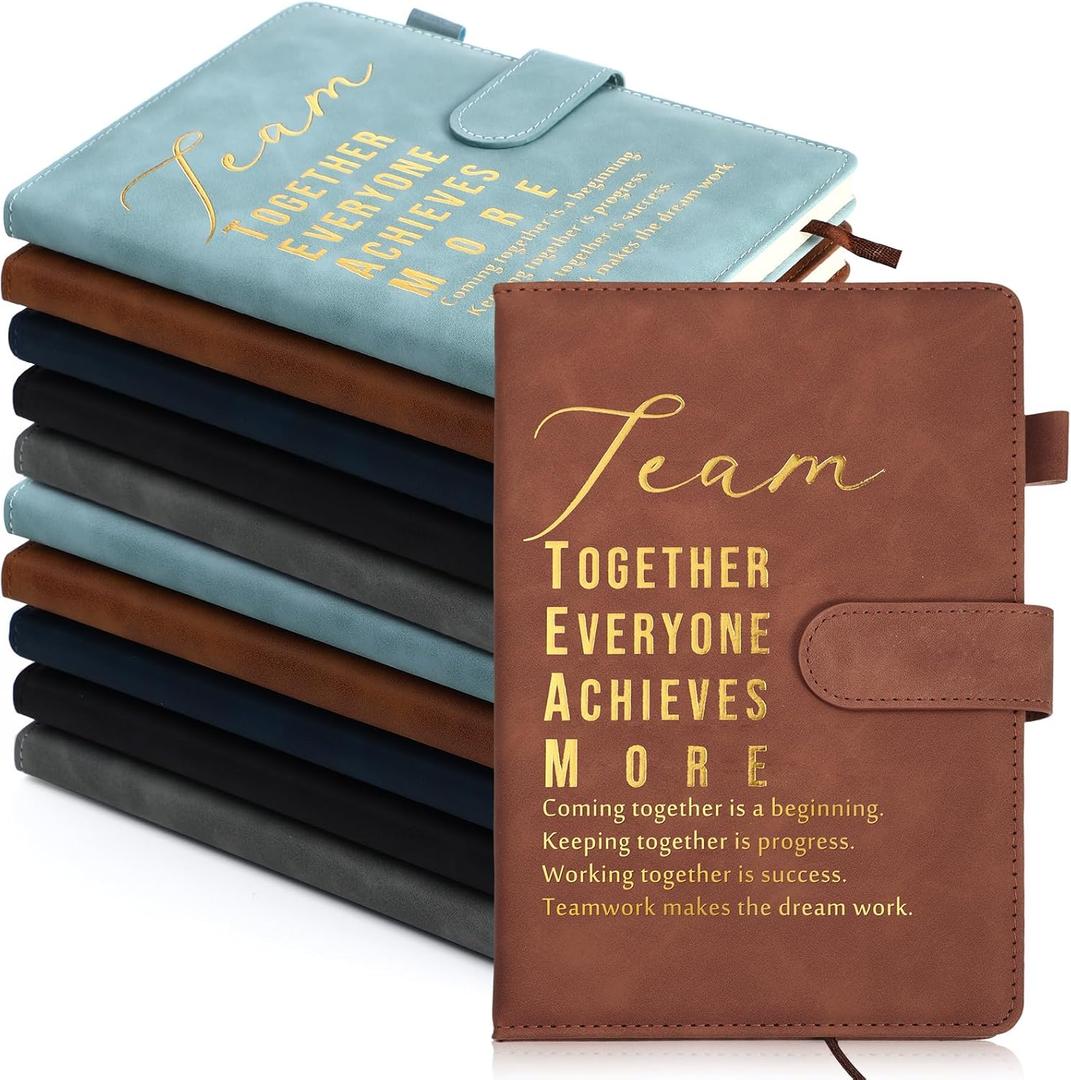 Roowest 10 Pcs Employees Appreciation Gifts Motivational A5 Leather Journal Notepad for Coworker Leadership Teacher Thank You Gift(Classic Color,Team)