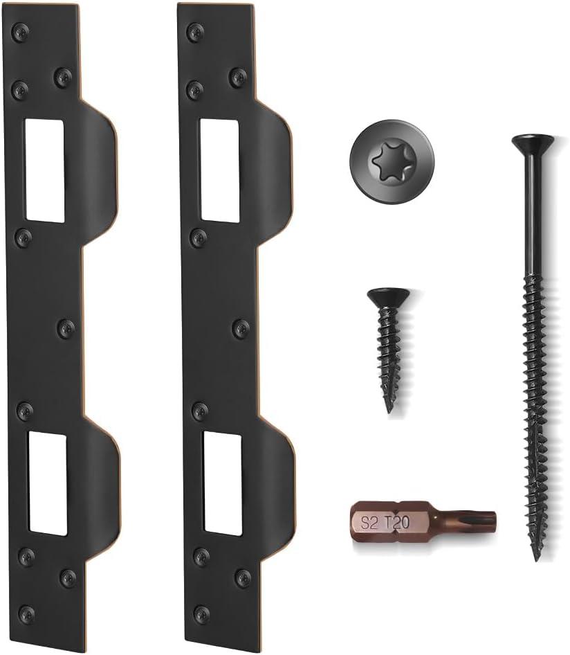 Door Latch Strike Plates Oil Rubbed Bronze 2 Pack, with Reinfoced Torx Screws & Bit, Doubule Holes Striker for Exterior Interior Door, Security Striker Plate for Door Handle and Deadbolt Set