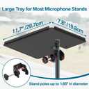 Metal Microphone Stand Tray with Mic Stand Phone Holder - 11.7" x 7.8" Functional Large Mic Stand Tray Shelf for Studio, Concert, Karaoke Clamp on Music Stand Shlef Attachment