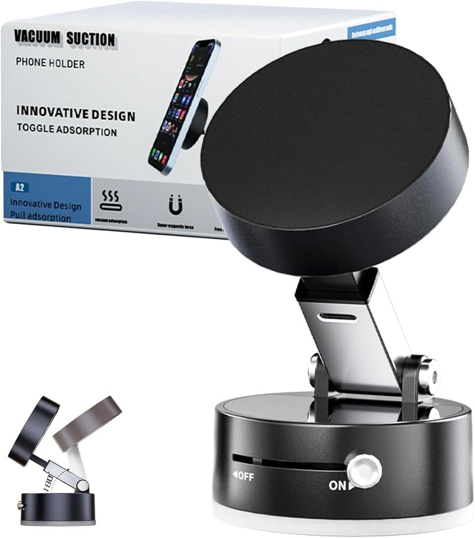 Vacuum Magnetic Phone Stand, Fleximag Phone Stand, Vibe USA Magnetic Phone Holder, Suction Cup Phone Mount, Magnetic Phone Holder Dual Sided Electronic Vacuum (Black)