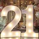 Pooqla 21st Birthday Decorations for Her Him, Light Up Number 21 for Party Table Decorations, 21st Birthday Gift for Women Men, Backdrop Wall Decor for 21st Wedding Anniversary Decoration (White)