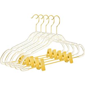 MIZGI Slim Gold Glitter Pants & Skirt Hangers (20 Pack)  Adjustable Gold Clips & Hooks, Transparent Non-Felt, Space-Saving for Dresses, Shirts, Blouses
