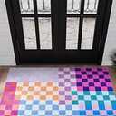 Multicolored Checkerboard Bathroom Rug 2x3 Small Area Rugs Non Slip, Ultra Thin Washable Entryway Rug Indoor Doormat, Boho Aesthetic Retro Throw Rugs for Kitchen Bedroom Laundry
