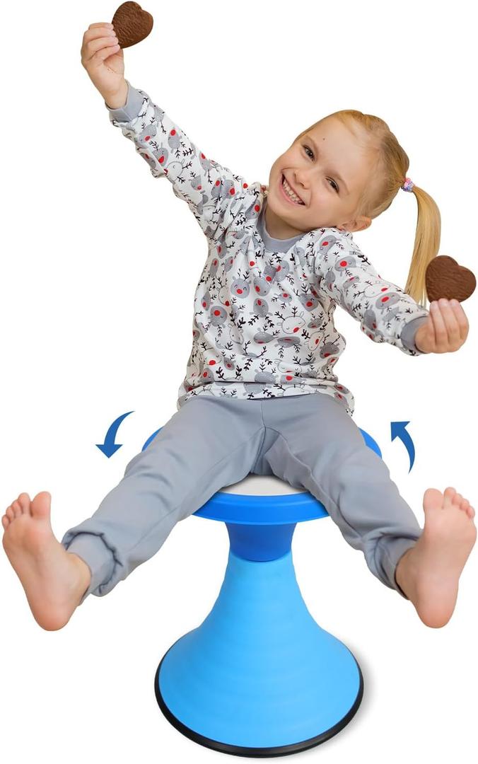Kids Wobble Stool, 360 Rotatable Children Swivel Chair with Color Block Design, 100KG Load Bearing, for Home and Classroom Learning, Ages 6+ (Blue)