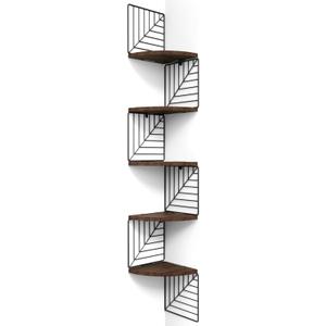 Love-KANKEI Corner Shelf Wall Mount of 5 Tier, Rustic Wood Floating Shelves Wall Shelves for Bedroom Living Room Bathroom Kitchen Office and More Dark Walnut