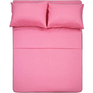 4 Piece Bed Sheet Set (Queen,Peach Pink) 1 Flat Sheet,1 Fitted Sheet and 2 Pillow Cases,Brushed Microfiber Luxury Bedding with Deep Pockets