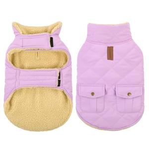 Queenmore Warm Dog Coat, Cold Weather Puffer Dog Coat Vest, Quilting Winter Pet Jacket Ultra Thick Plush Fleece Lining Pet Clothes for Dogs with Storage Pockets (Lilac,Large)