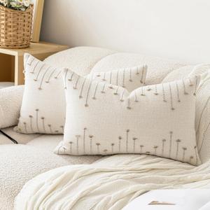 LILEPOY Boho Throw Pillow Covers 12x20 Set of 2 Neutral Decorative Textured Cushion Case Farmhouse Pillowcase Modern Lumbar Pillow Covers for Sofa,Couch, Living Room,Beige and Khaki