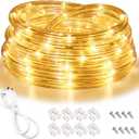 LED Rope Lights, 16ft Warm White Strip Lights, Connectable and Flexible Tape Lights with Fuse Holder, Clear Thick PVC Jacket and High Brightness Advanced LEDs, Waterproof for Indoor Outdoor Use