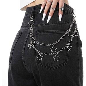 Tgirls Hip Hop Pants Chain - Goth Jean Star Punk Pocket Accessory for Women - Layered Acrylic Keychains Cute Trouser Rock Wallet for Men - Waist Body Accessories for Girls (2 Stat-1)