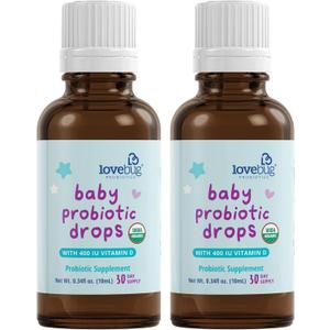 LOVEBUG Award Winning USDA Organic Probiotic for Infants & Babies 0-12 Months | Helps w/Colic, Reflux, Diarrhea, Constipation & Gas | Multi-Strain 5 Billion CFU | Liquid Drops (60 Days Supply) - 20ml